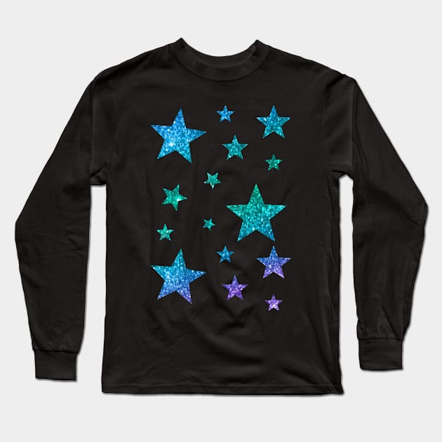 Blue Green Ombre Faux Glitter Stars Long Sleeve T-Shirt by Felicity-K